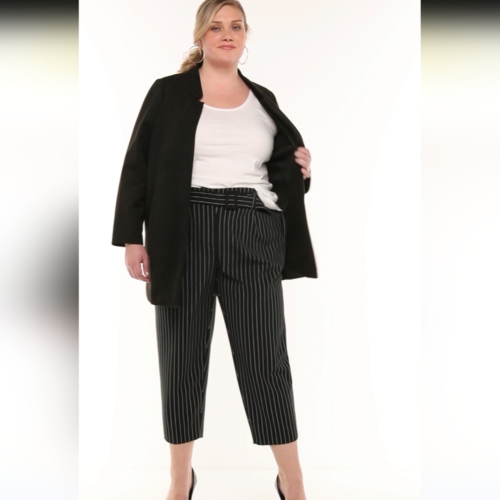 NWT Evri Belted Striped Pants Cropped Elastic Waist - Tapered Leg - 22W